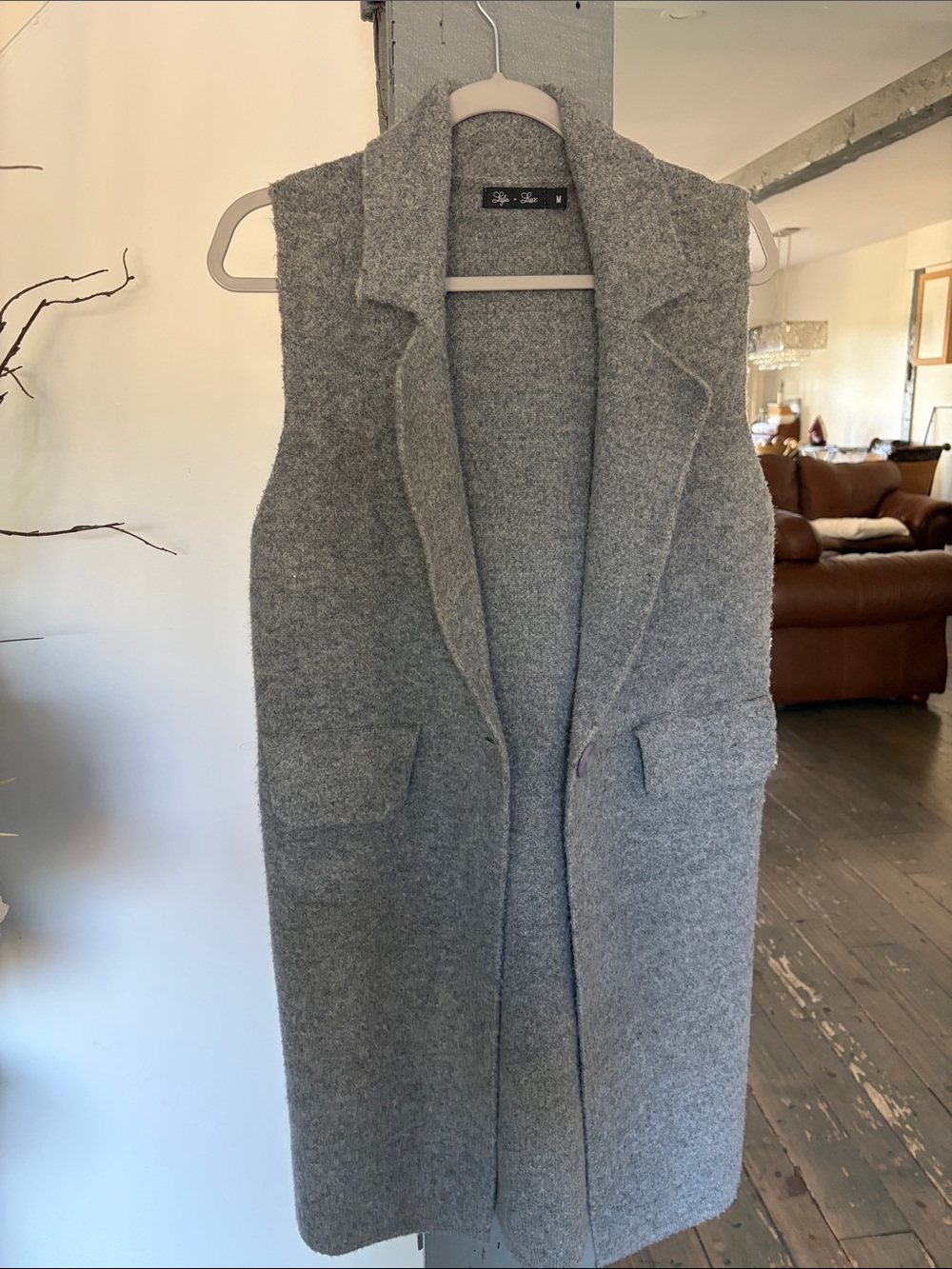 Sleeveless Open-Front Long Vest Coat - Gray